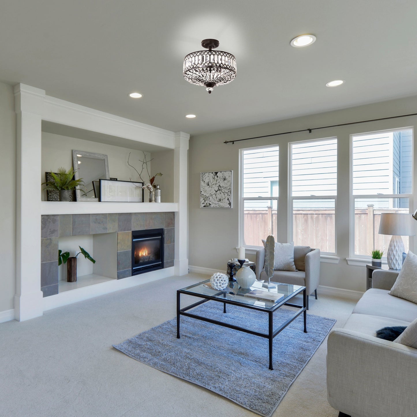 Applique lumineuse semi-encastrée en verre à plusieurs niveaux, bronze/or, modèle Furey de Silver Orchid - 37,5 x 37,5 x 38,8 cm (L x l x h)