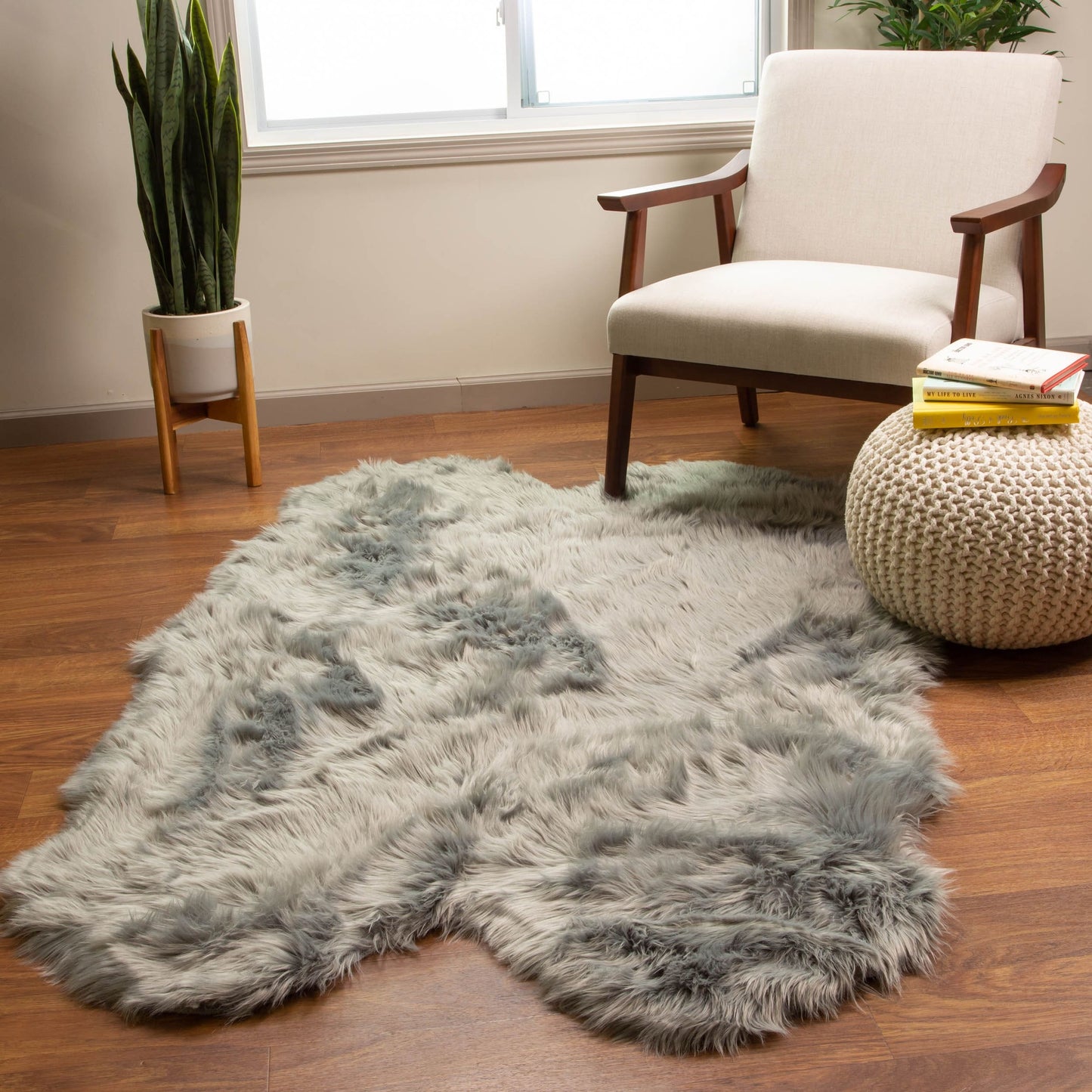 Silver Orchid Parrott Faux Fur Sheepskin Area Rug
