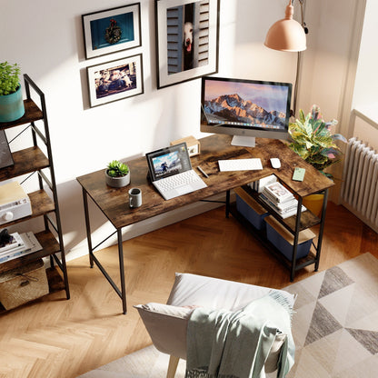 Bureau en forme de L avec étagères de rangement, bureau d'ordinateur d'angle.