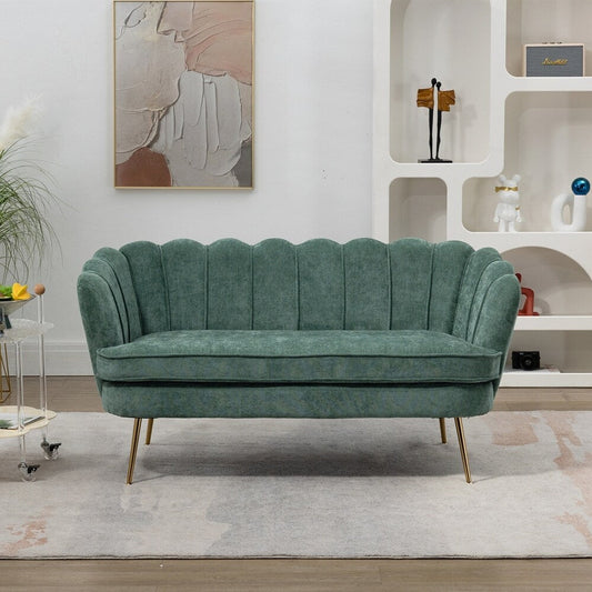 Petit canapé de salon, canapé deux places avec pieds en métal doré - 2 places