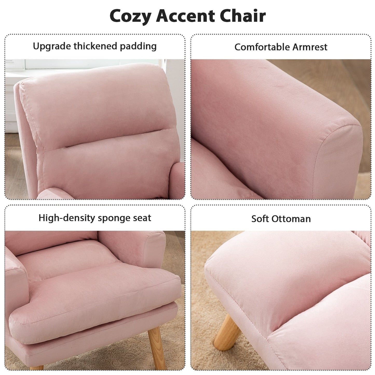 Fauteuil de salon confortable en tissu avec dossier et repose-pieds réglables