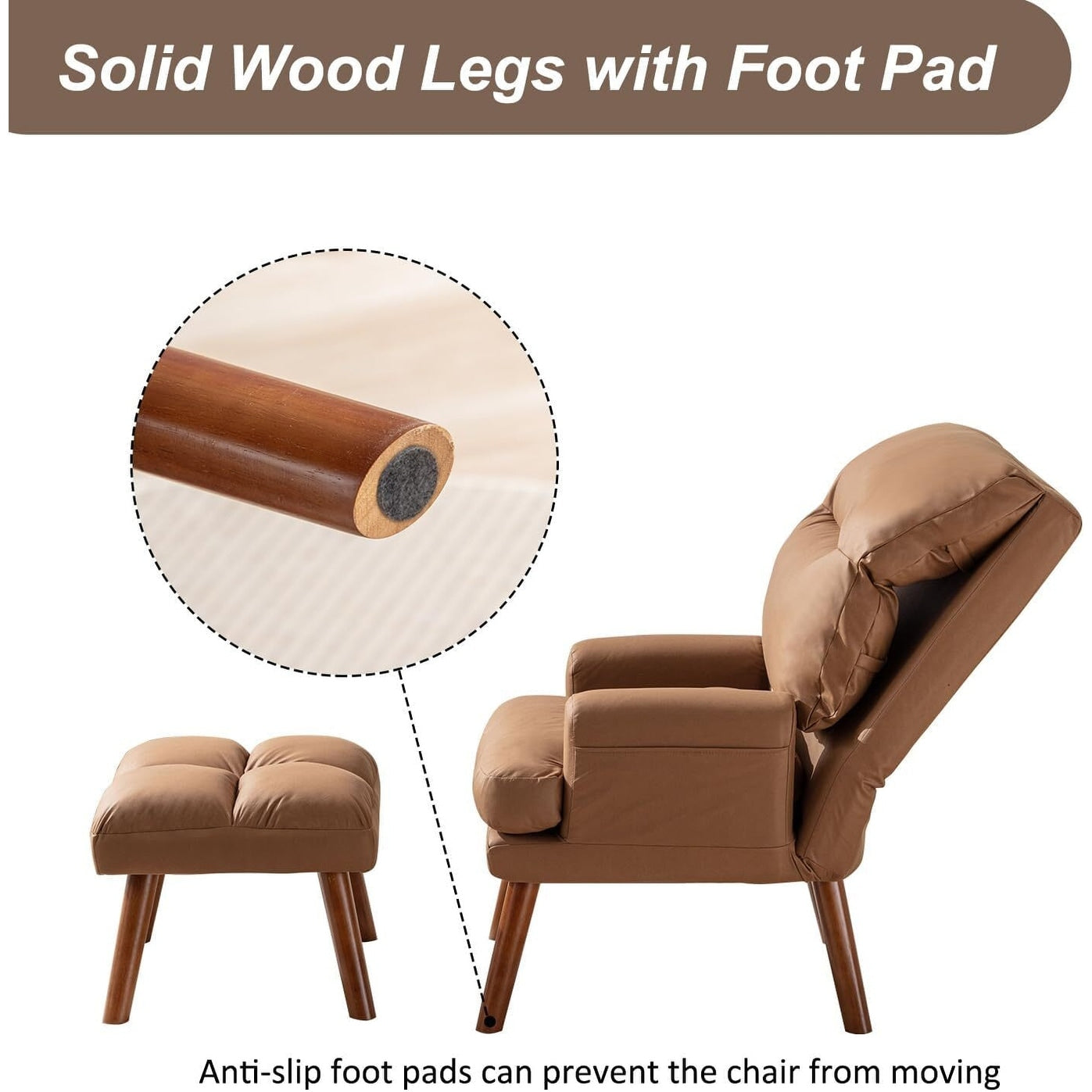 Fauteuil de salon confortable en tissu avec dossier et repose-pieds réglables