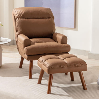 Fauteuil de salon confortable en tissu avec dossier et repose-pieds réglables