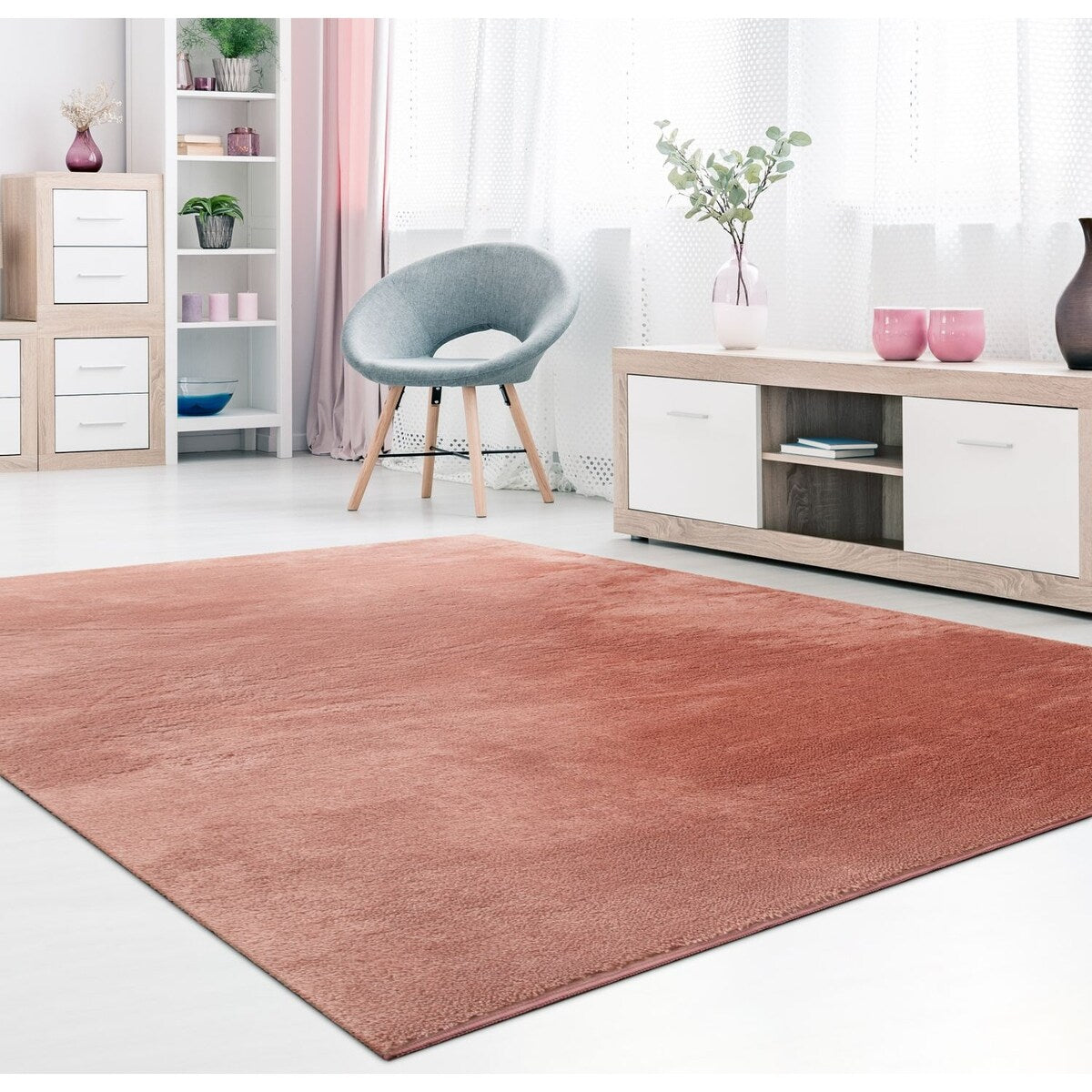 Soft Washable Area Rug with Anti-Slip Backing in solid Colors