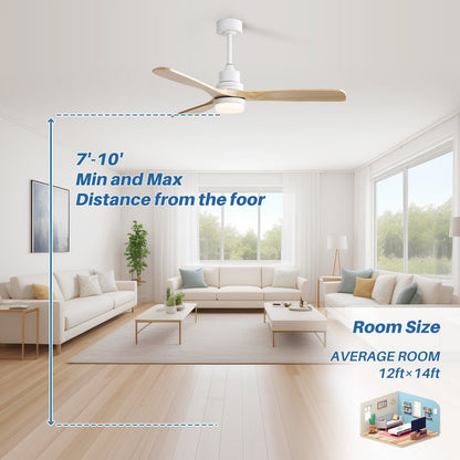 Ventilateur de plafond intérieur en bois Sofucor 52 avec télécommande, éclairage intégré en option.