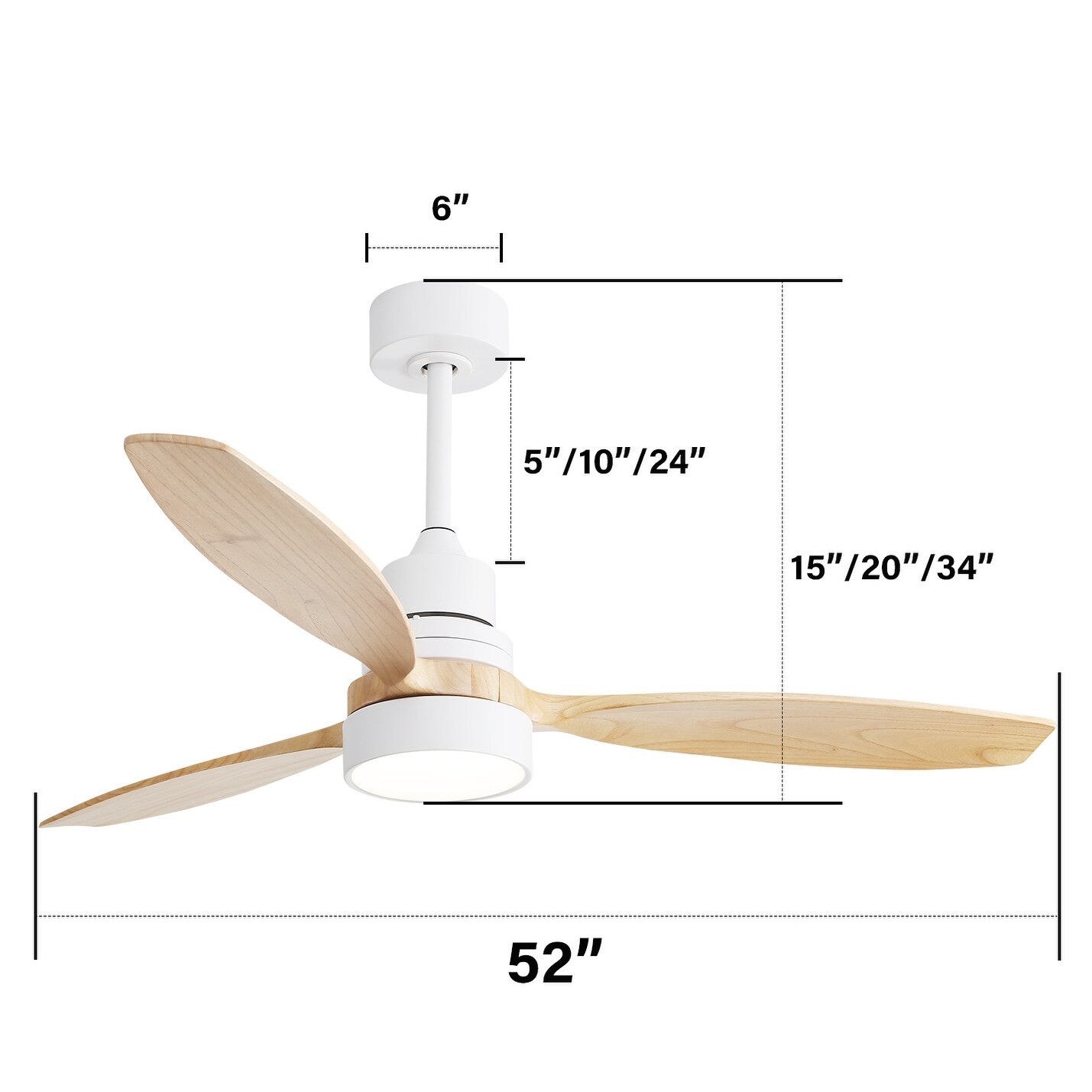 Ventilateur de plafond intérieur en bois Sofucor 52 avec télécommande, éclairage intégré en option.