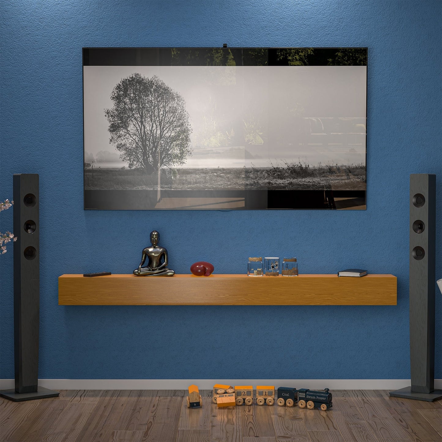 Étagère murale flottante pour cheminée en pin massif