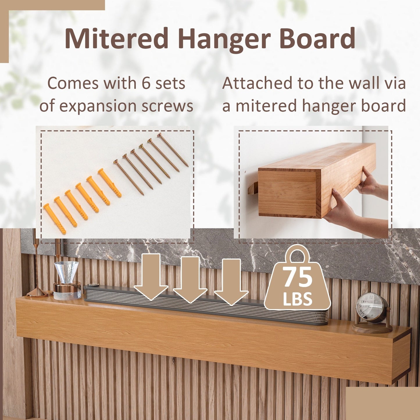 Étagère murale flottante pour cheminée en pin massif