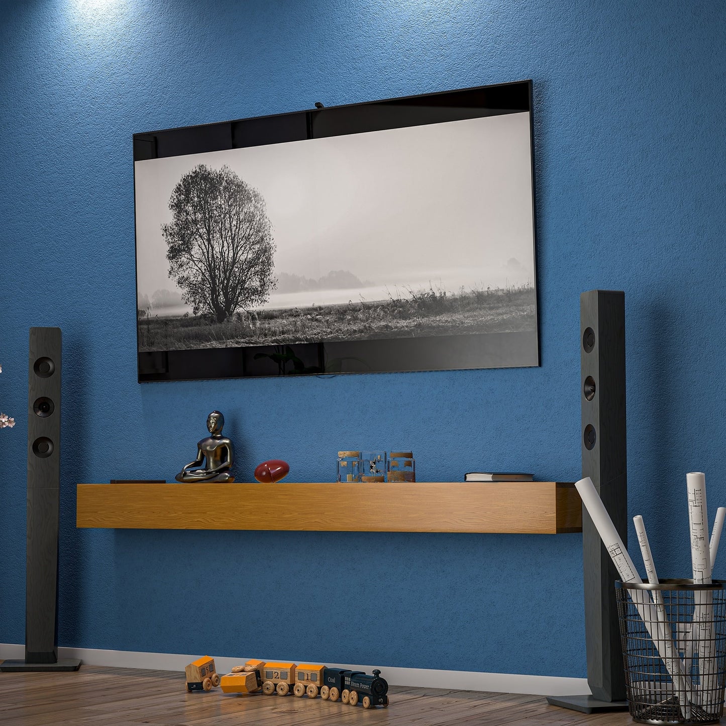 Étagère murale flottante pour cheminée en pin massif