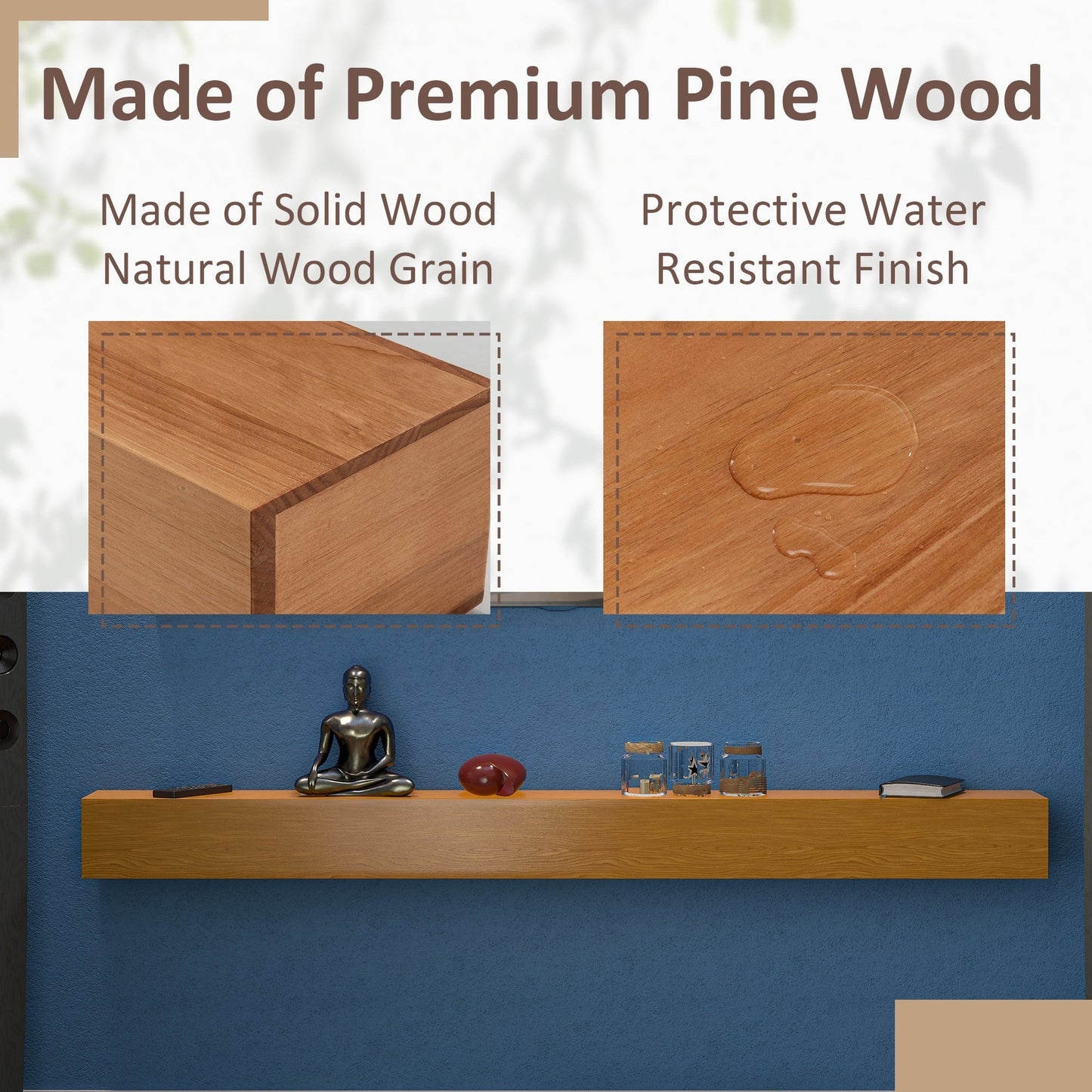 Étagère murale flottante pour cheminée en pin massif