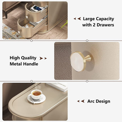 Table d'appoint en bois massif, table de chevet étroite à deux tiroirs, modèle Slim