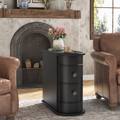 Table d'appoint en bois massif, table de chevet étroite à deux tiroirs, modèle Slim