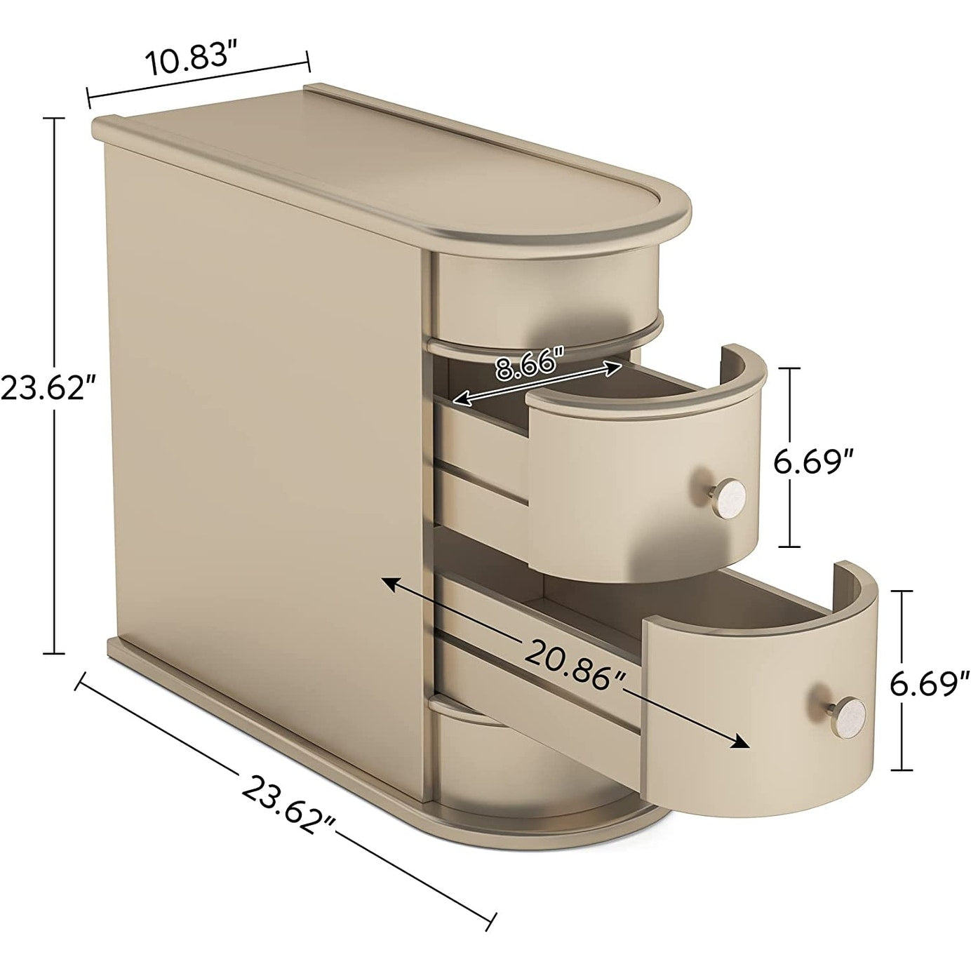 Table d'appoint en bois massif, table de chevet étroite à deux tiroirs, modèle Slim