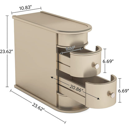 Table d'appoint en bois massif, table de chevet étroite à deux tiroirs, modèle Slim
