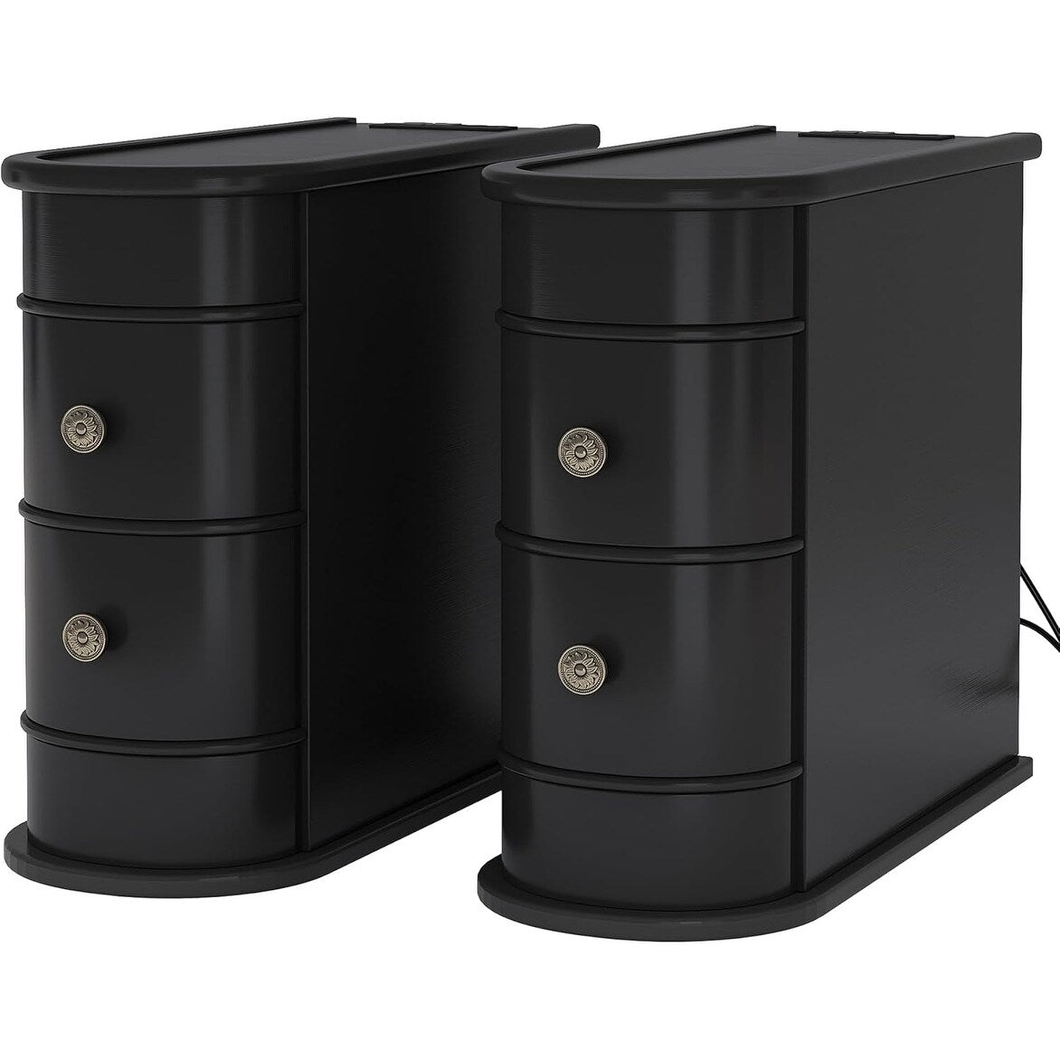 Table d'appoint en bois massif, table de chevet étroite à deux tiroirs, modèle Slim