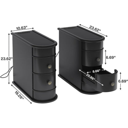 Table d'appoint en bois massif, table de chevet étroite à deux tiroirs, modèle Slim