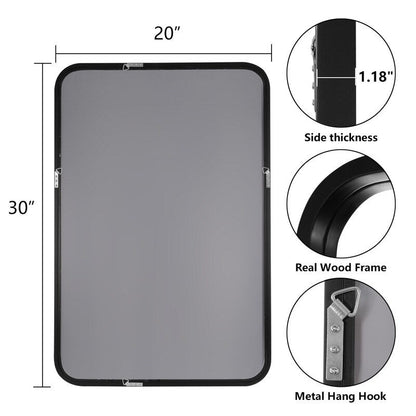 Round Corner Rectangle Farm Wall Mirror with Solid Wood Frame