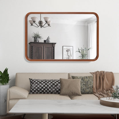 Round Corner Rectangle Farm Wall Mirror with Solid Wood Frame