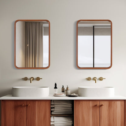 Round Corner Rectangle Farm Wall Mirror with Solid Wood Frame