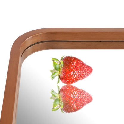 Round Corner Rectangle Farm Wall Mirror with Solid Wood Frame