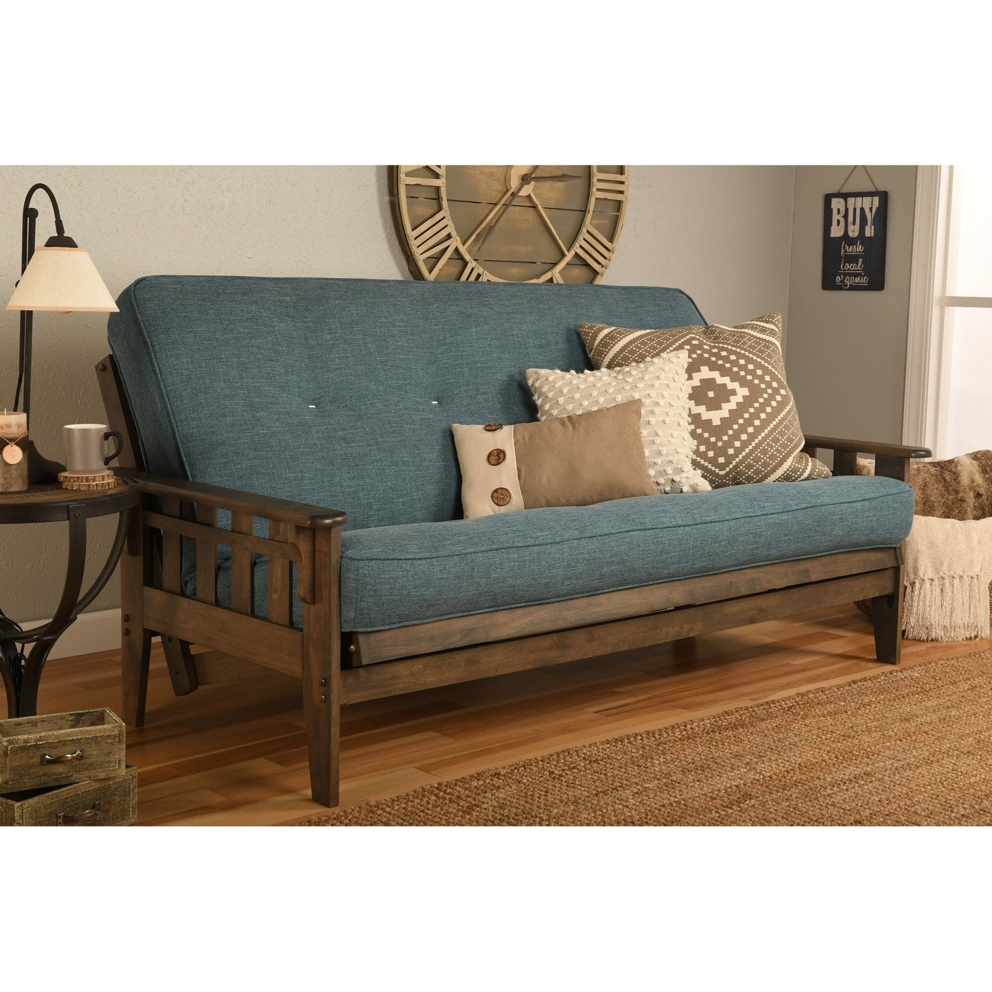 Ensemble futon Tucson de Somette, taille double, en noyer rustique, avec matelas.