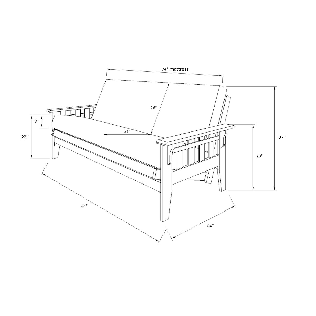 Ensemble futon Tucson de Somette, taille double, en noyer rustique, avec matelas.