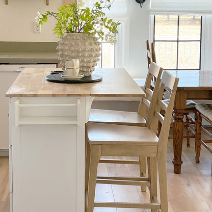 Chariot d'îlot de cuisine Sophia &amp; William avec plateau rabattable et plateau en bois de caoutchouc, chariot de cuisine roulant avec grand placard de rangement