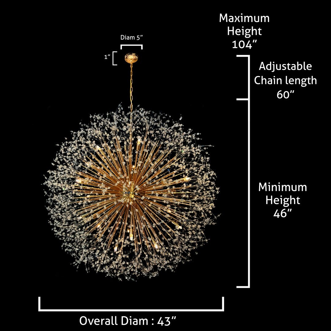 Luminaire suspendu en cristal à motif d'étoile, 47 pouces de large