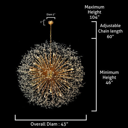 Luminaire suspendu en cristal à motif d'étoile, 47 pouces de large