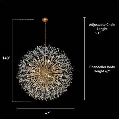 Luminaire suspendu en cristal à motif d'étoile, 47 pouces de large