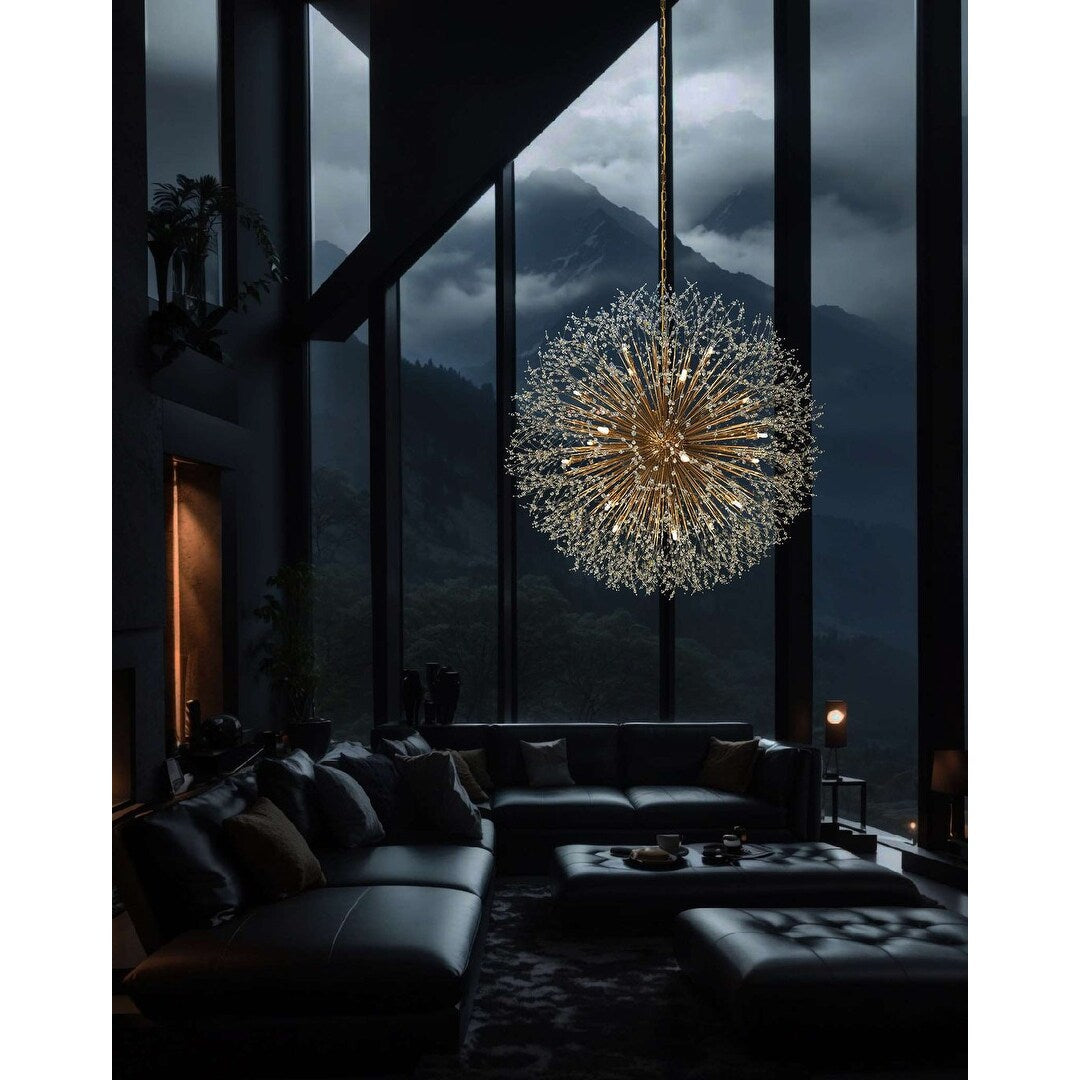 Luminaire suspendu en cristal à motif d'étoile, 47 pouces de large