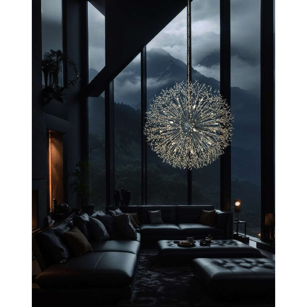 Luminaire suspendu en cristal à motif d'étoile, 47 pouces de large