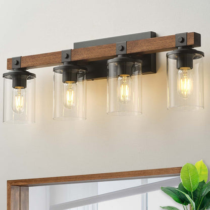 Starsky 2/3/4-Light Modern Farmhouse Dimmable Bathroom Glass Vanity Light with Clear Cylinder Shade