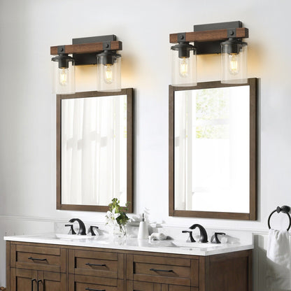 Starsky 2/3/4-Light Modern Farmhouse Dimmable Bathroom Glass Vanity Light with Clear Cylinder Shade