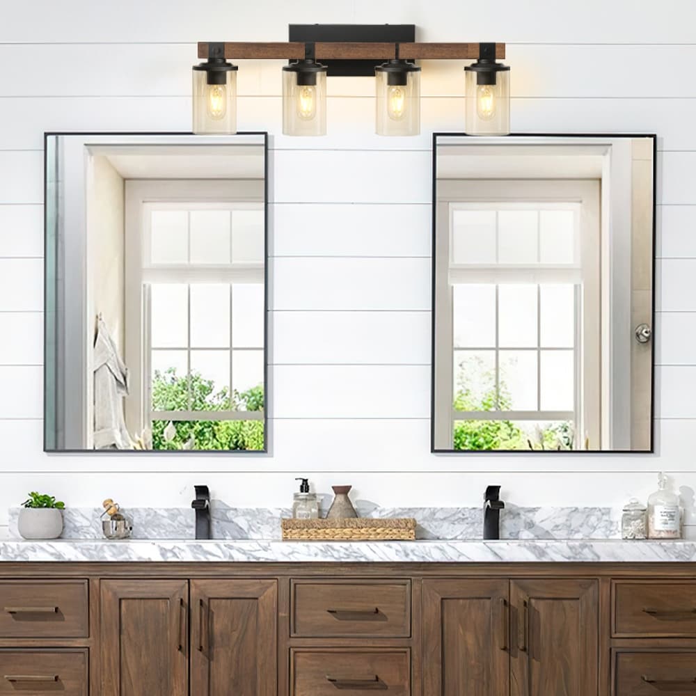 Starsky 2/3/4-Light Modern Farmhouse Dimmable Bathroom Glass Vanity Light with Clear Cylinder Shade
