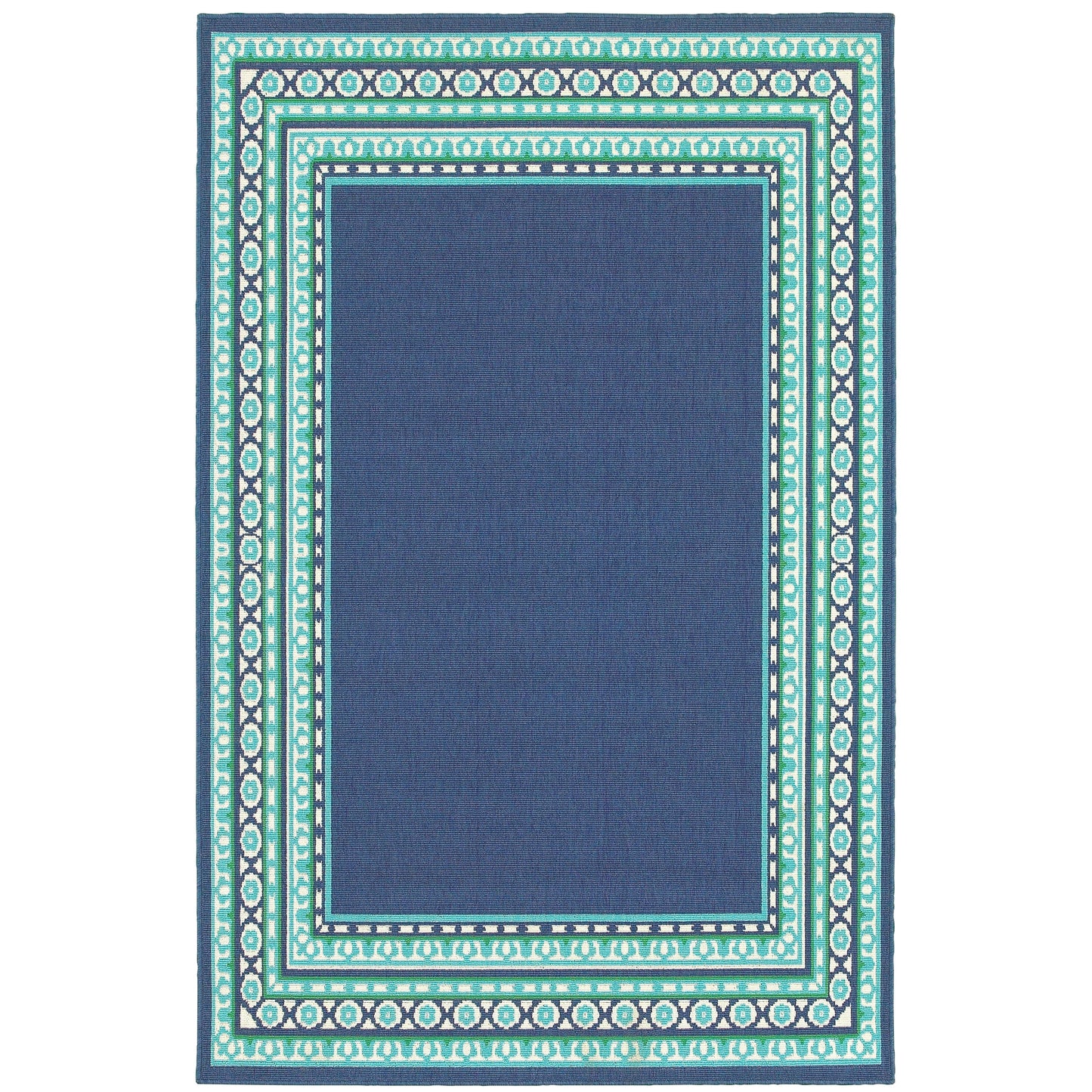 Style Haven Martinque Green Bordered Navy Indoor/ Outdoor Area Rug~