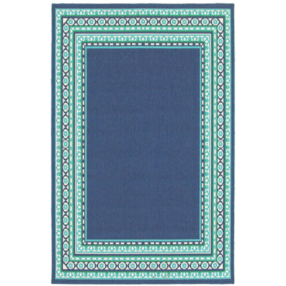 Style Haven Martinque Green Bordered Navy Indoor/ Outdoor Area Rug~