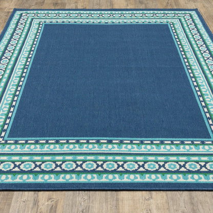 Style Haven Martinque Green Bordered Navy Indoor/ Outdoor Area Rug~