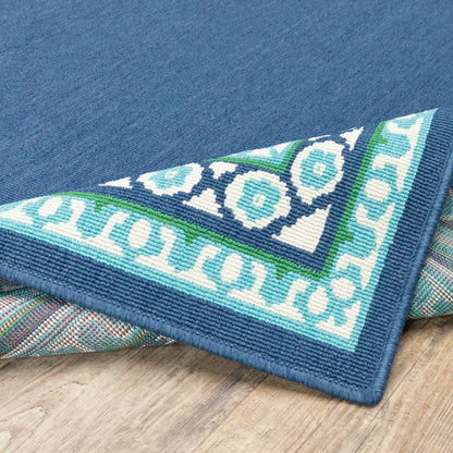 Style Haven Martinque Green Bordered Navy Indoor/ Outdoor Area Rug~