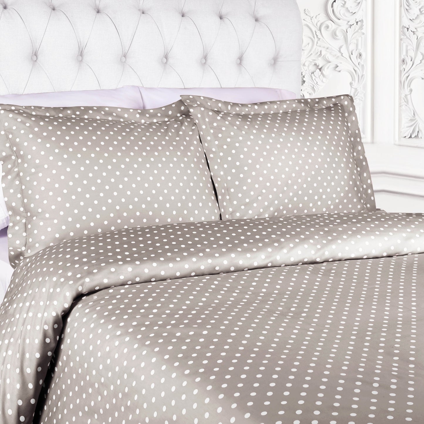 Superior Thread Count 600TC Polka Dot Cotton Blend Duvet Cover Set