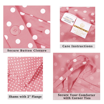 Superior Thread Count 600TC Polka Dot Cotton Blend Duvet Cover Set