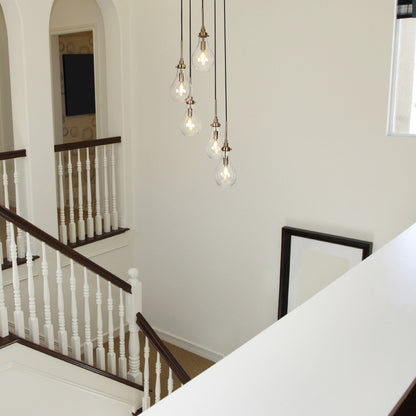 Synia Lustre moderne à 5 lumières en forme de goutte d'eau, pour escalier, entrée, suspension pour plafond haut - D15'' x H18.2-74.2''