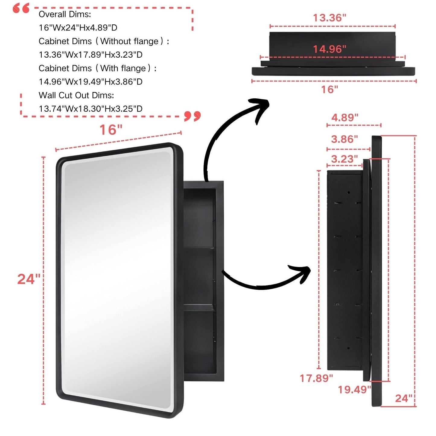 TEHOME Armoires à pharmacie de salle de bain encastrées en métal style farmhouse avec miroir