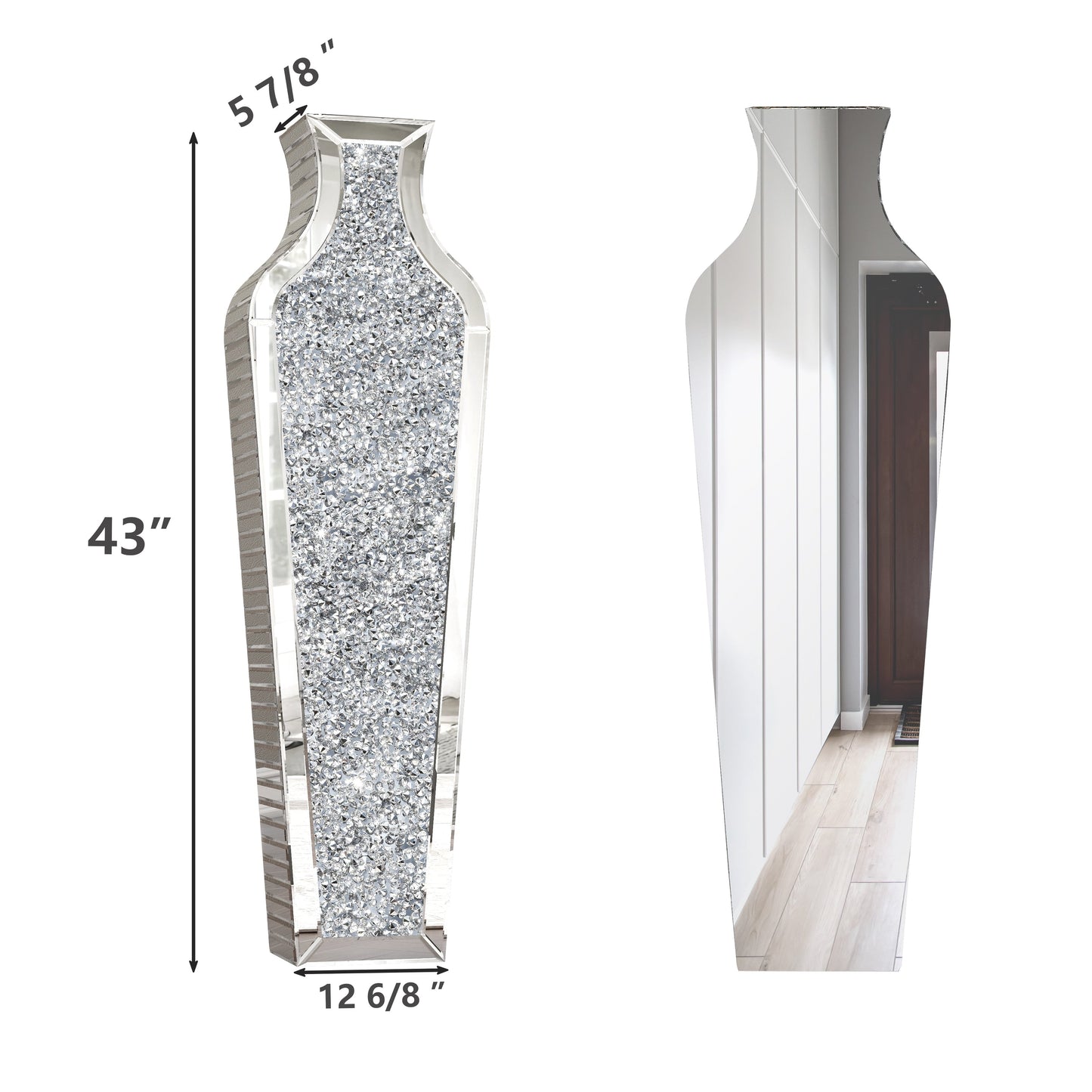 Grand vase de sol en verre concassé et décoré de diamants