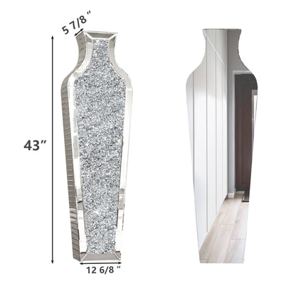 Grand vase de sol en verre concassé et décoré de diamants