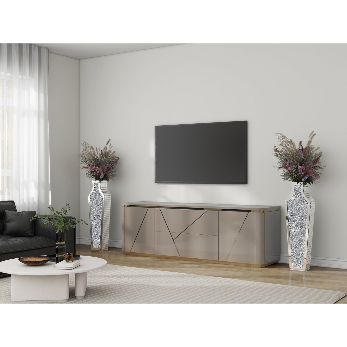 Grand vase de sol en verre concassé et décoré de diamants