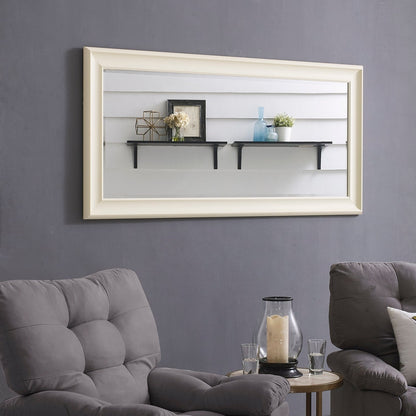 Grand miroir, miroir pleine taille, miroir rectangulaire mural suspendu, avec cadre en faux bois lisse.