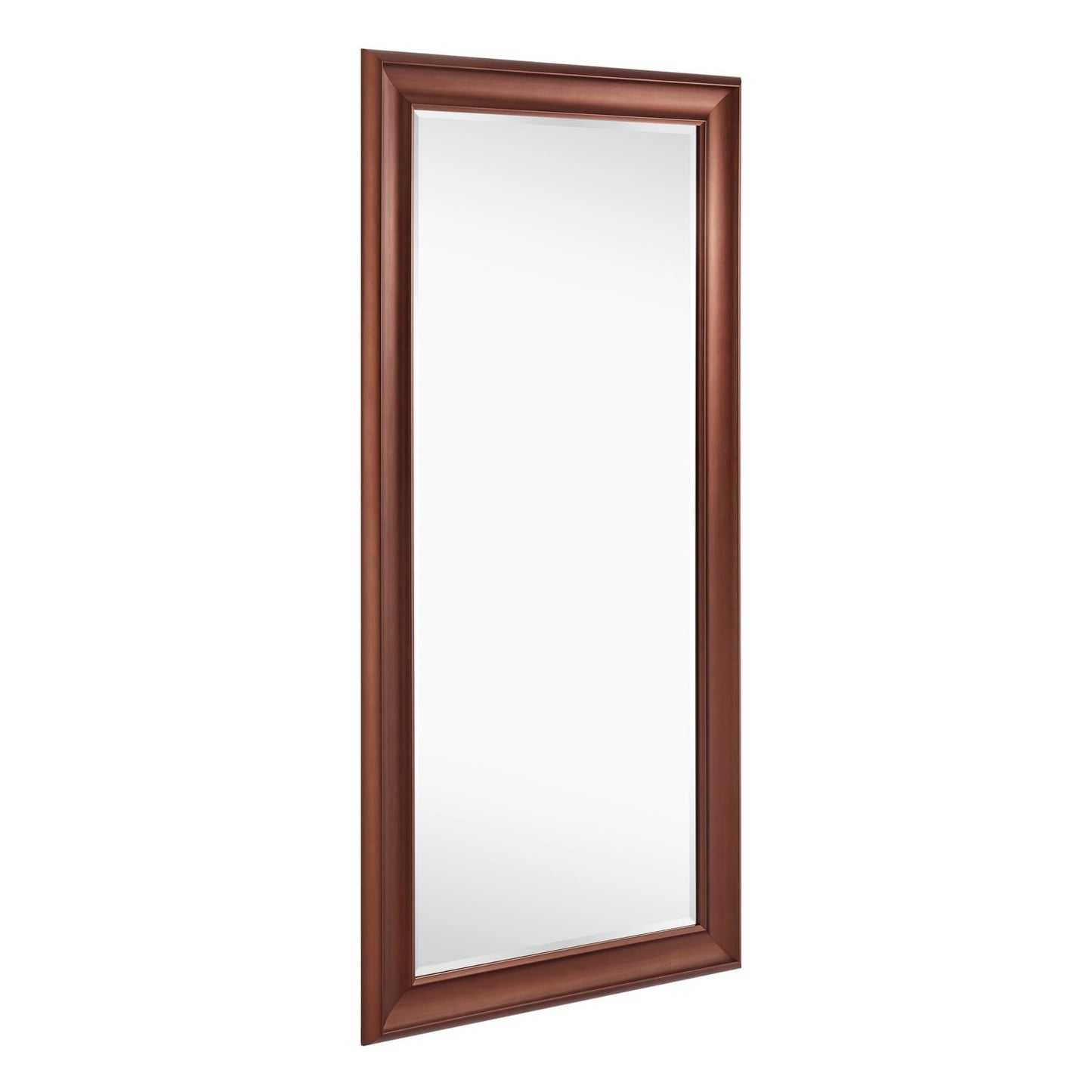 Grand miroir, miroir pleine taille, miroir rectangulaire mural suspendu, avec cadre en faux bois lisse.