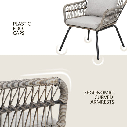 Ensemble de bistro en osier tressé pour extérieur, 3 pièces, ensemble de chaises de patio en rotin résistant aux intempéries avec coussins.