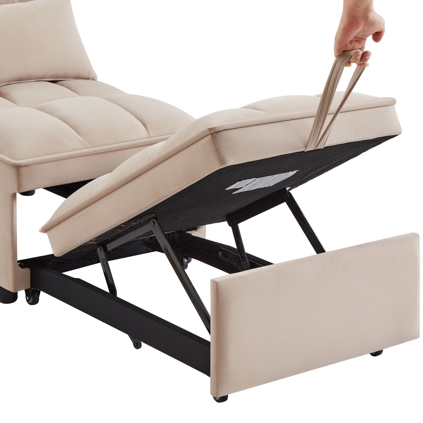 Canapé-lit simple pliante en velours taupe 68,5 avec dossier et coussins réglables pour salon